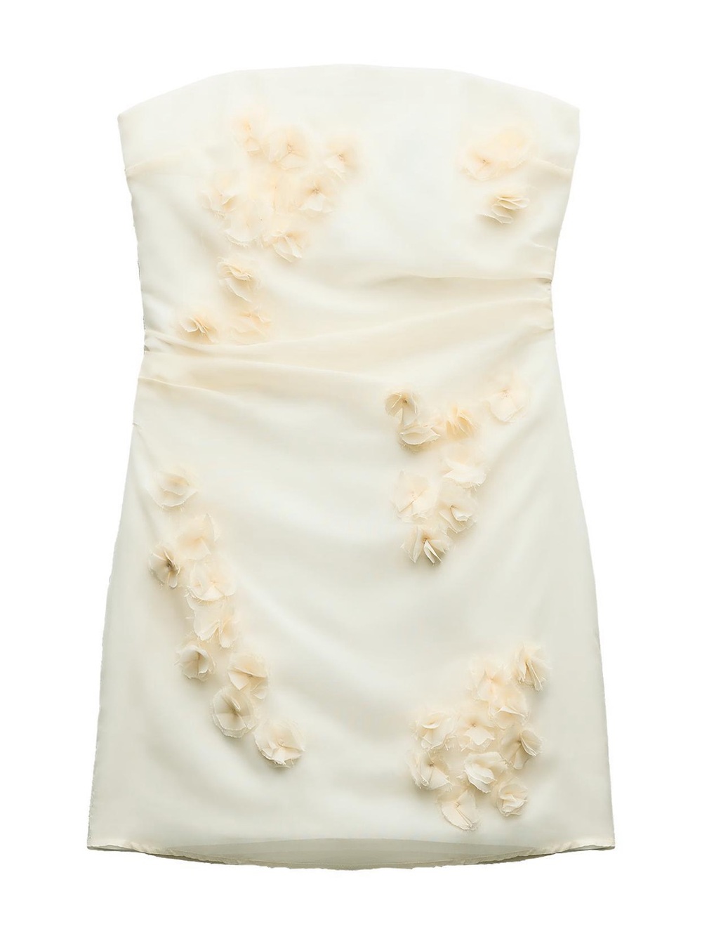 Zara Strapless Cream Floral Appliqué Mini Dress